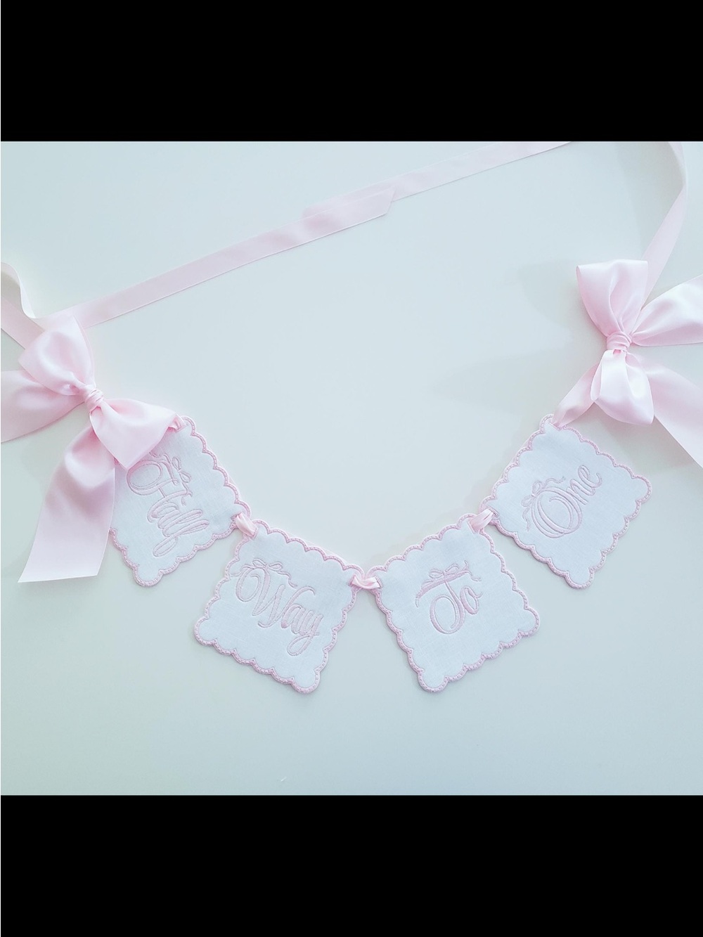 Pink half Birthday Banner with Ribbon Bows & with 1/2 crown